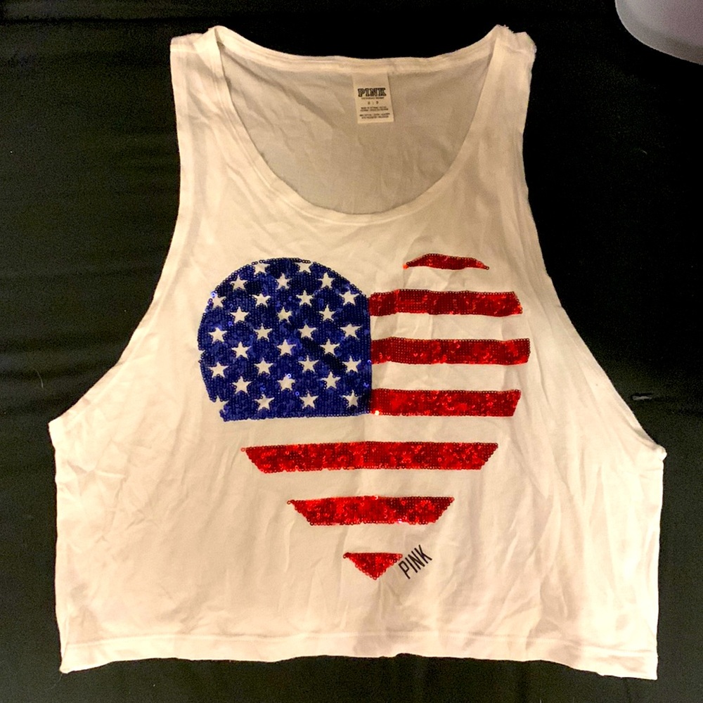 PINK Flag Heart Muscle Tank